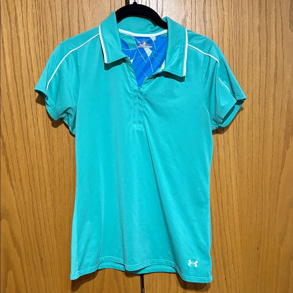 Under Armour women's S heat gear short sleeve zip up polo golf athletic‎ top